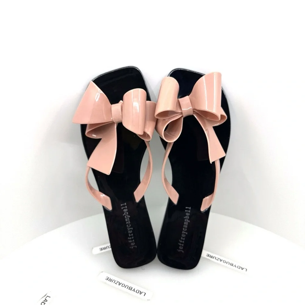 NWOB Jeffrey Campbell Black and Pink Bow Sandals Size 7 EUR 38 - Picture 8 of 10